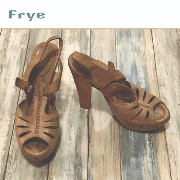 Frye Shoes - Frye Leather and Wood Platform Peep Toe
